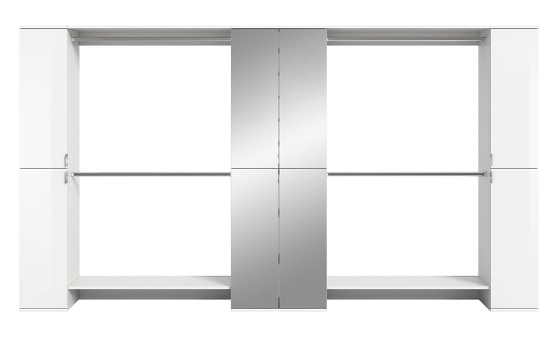 Garderobenkombination Weiß Hochglanz, 341x191x37 cm, Spiegelschrank