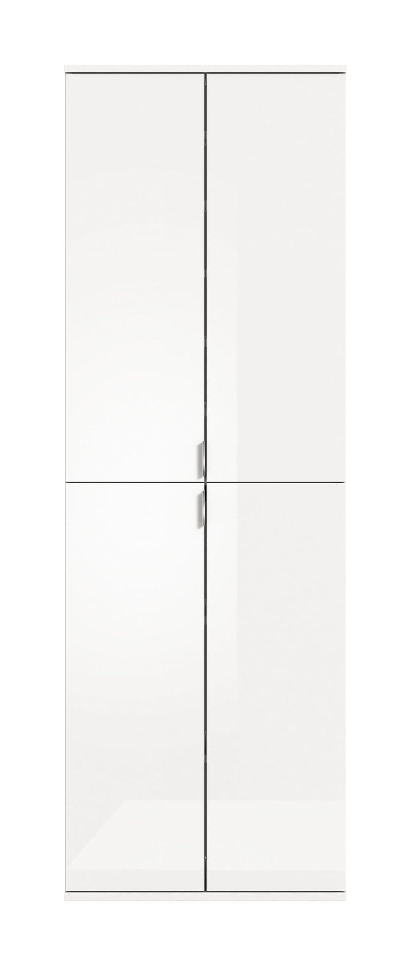 Hochschrank Weiß Hochglanz, 61x193x34 cm, Drehtüren, Chromgriffe