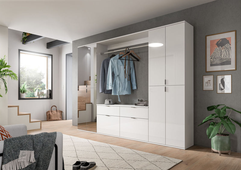Hochschrank Weiß Hochglanz, 61x193x34 cm, Drehtüren, Chromgriffe