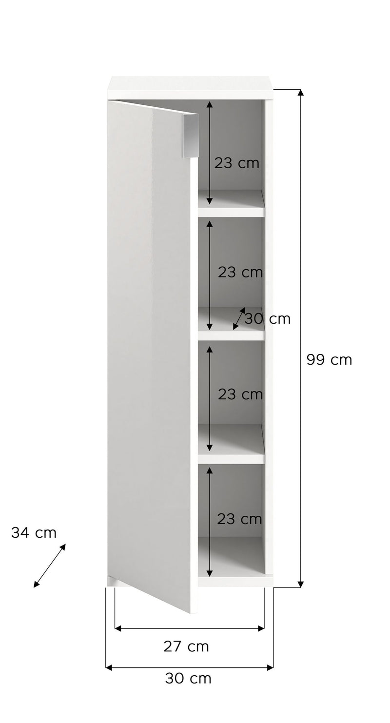 Kommode Weiß Hochglanz, 30x99x34 cm, Spanplatte, Offene Fächer
