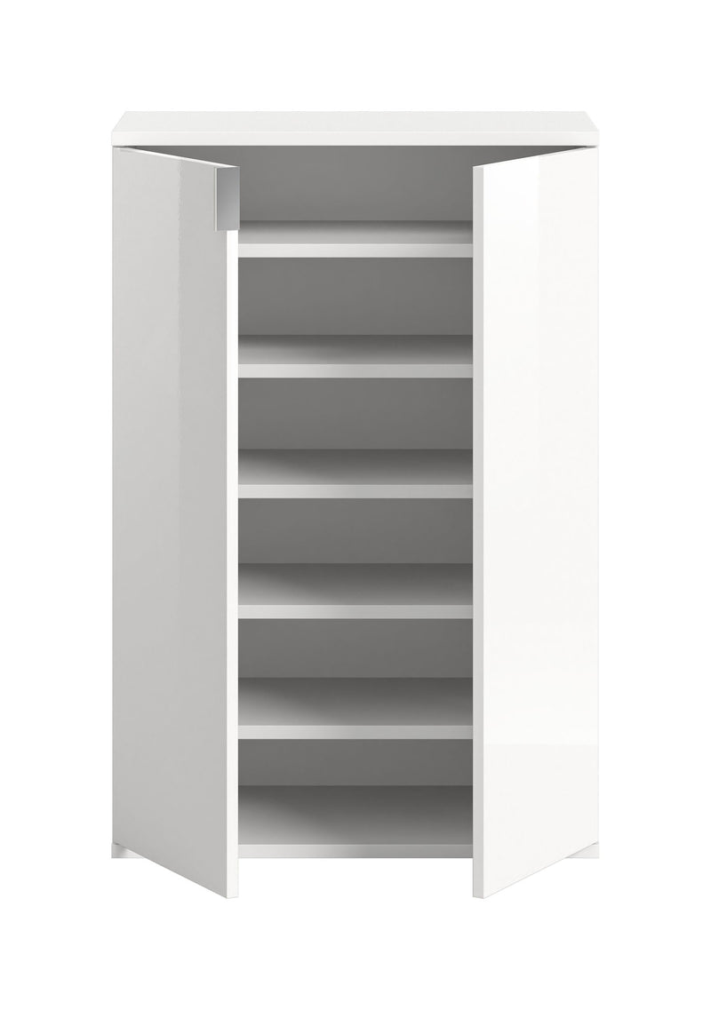 Schuhkommode weiß Hochglanz, modernes Design, 61x99x34 cm
