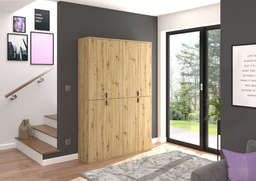 Garderobenschrank Artisan Eiche in Gesamtansicht mit vier Türen und horizontaler Teilung in hellem Holzton.