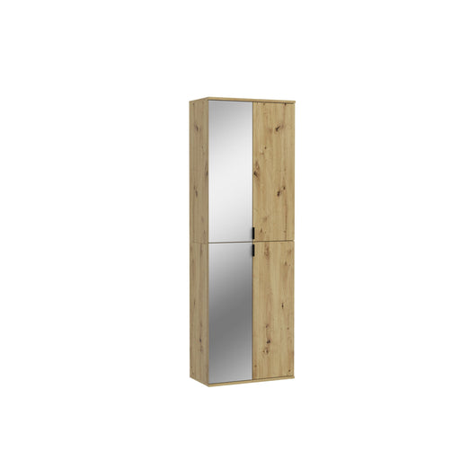 Garderobenschrank Artisan Eiche mit Spiegel in Gesamtansicht, zwei Spiegeltüren auf Eichenholz-Korpus.