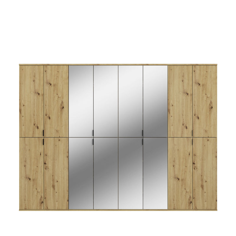 Garderobenschrank Artisan Eiche, Spiegelfront, 244x193x34 cm