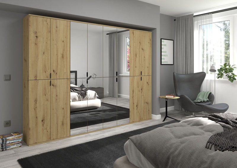 Garderobenschrank Artisan Eiche, Spiegelfront, 244x193x34 cm