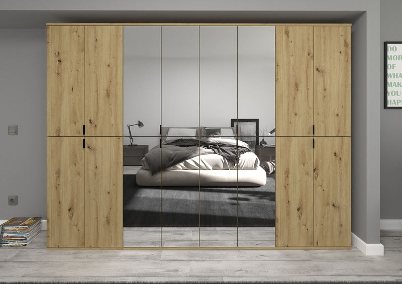 Garderobenschrank Artisan Eiche, Spiegelfront, 244x193x34 cm