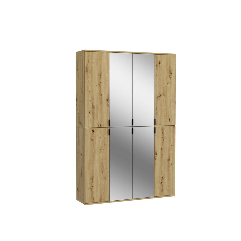 Garderobenschrank Artisan Eiche, Spiegelglas, 121x193x34 cm