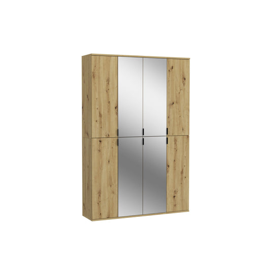 Garderobenschrank Artisan Eiche mit Spiegelglastüren in der Gesamtansicht von vorne.