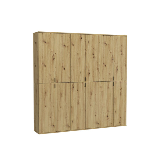 Garderobenschrank Artisan Eiche in Gesamtansicht mit sechs vertikalen Türen und horizontal durchlaufender Mittelleiste.