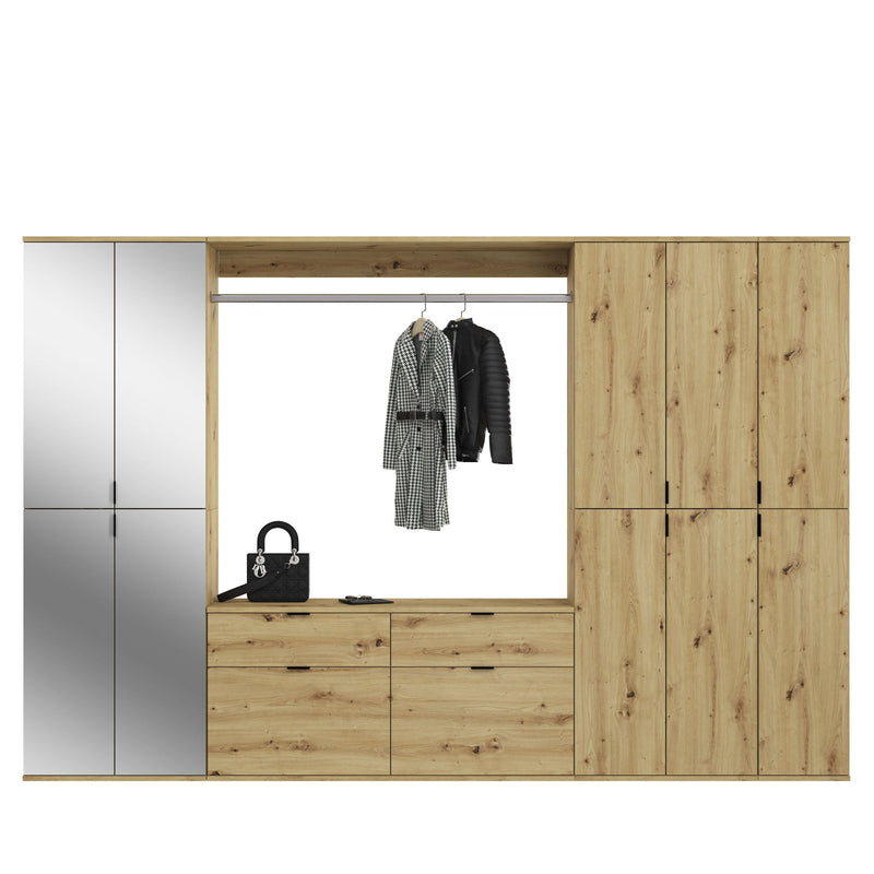 Garderobenkombination Artisan Eiche, Schwarz, inkl. Spiegelschrank