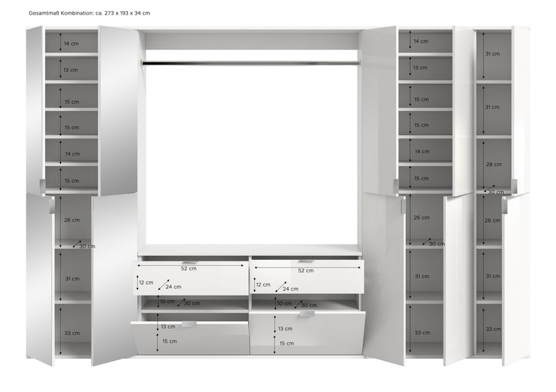 Garderobenkombination Artisan Eiche, Schwarz, inkl. Spiegelschrank