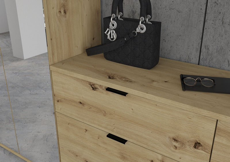 Garderobenkombination Artisan Eiche, Schwarz, inkl. Spiegelschrank