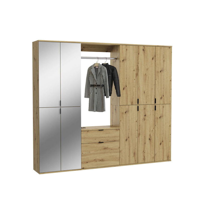 Garderobenkombination Artisan Eiche, Schwarz, 213x193x34 cm, Spiegelschrank
