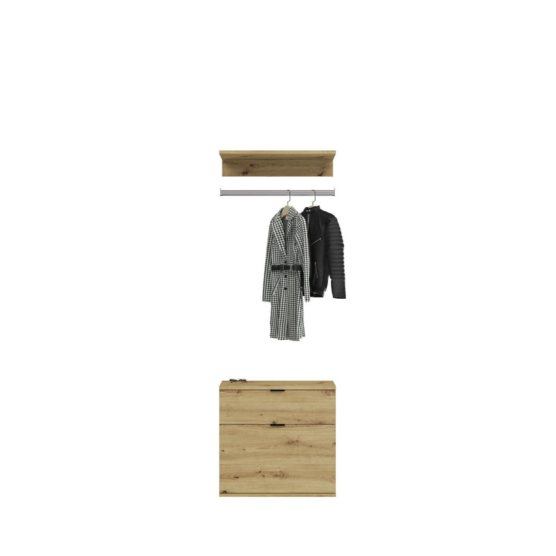 Garderobenkombination Artisan Eiche, Schwarz, 213x193x34 cm, Spiegelschrank