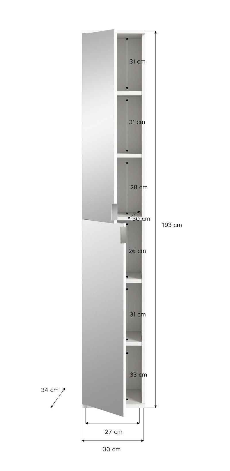 Spiegelschrank Artisan Eiche, Spiegelglas, 30x193x34 cm, FSC-zertifiziert