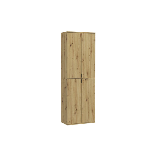 Hochschrank Artisan Eiche Nachbildung mit vier Türen und schwarzem Metallgriff in Gesamtansicht.
