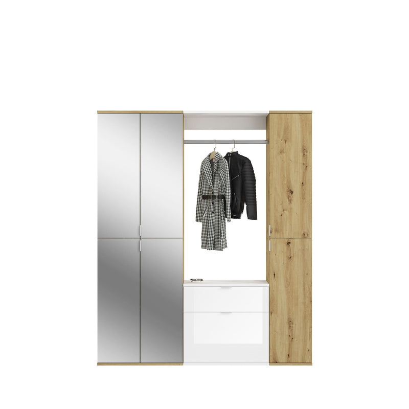 Garderobenkombination Artisan Eiche Weiß mit Spiegel 152x193x34 cm