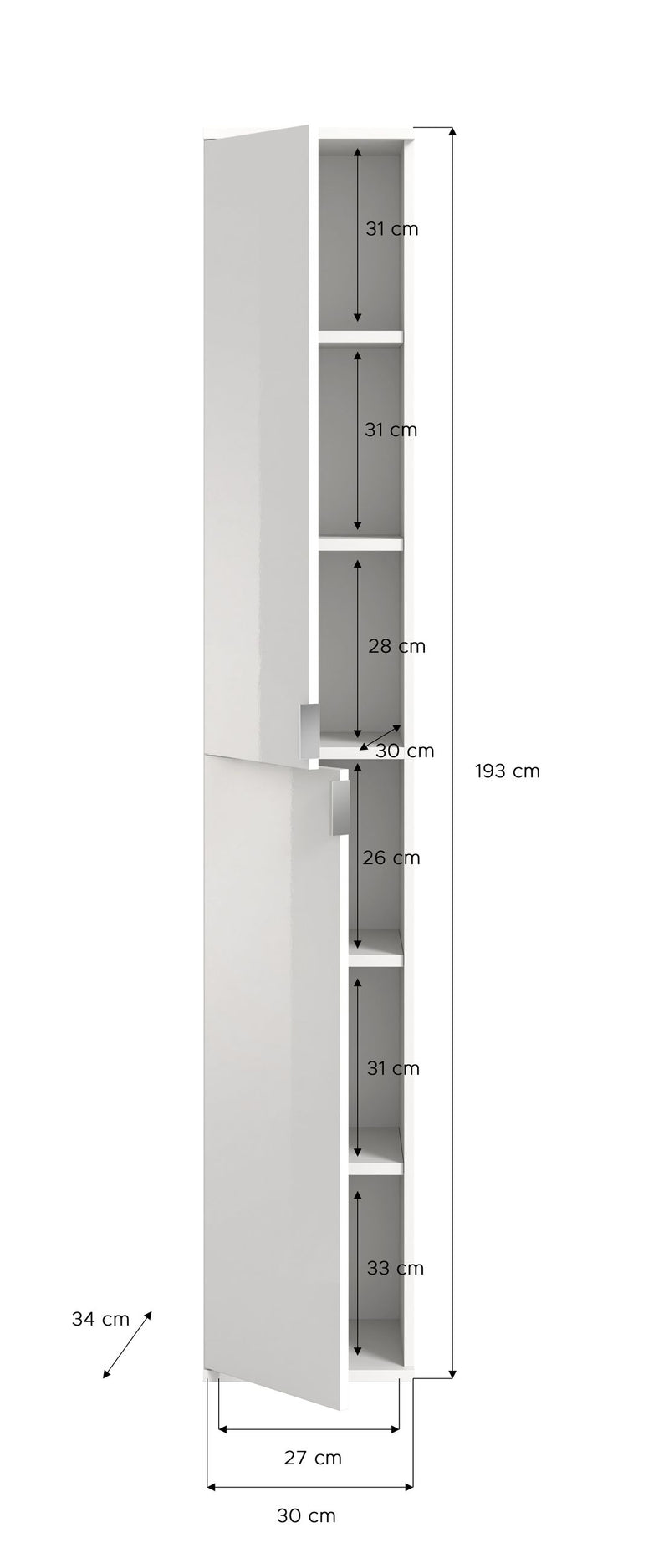 Garderobenkombination Artisan Eiche Weiß mit Spiegel 152x193x34 cm