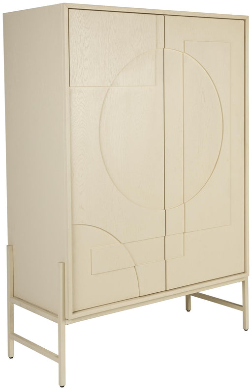 ZUIVER Schrank Faces aus Eiche in Beige mit zweiflügeliger Front und geometrischen 3D-Reliefs, Gesamtansicht.