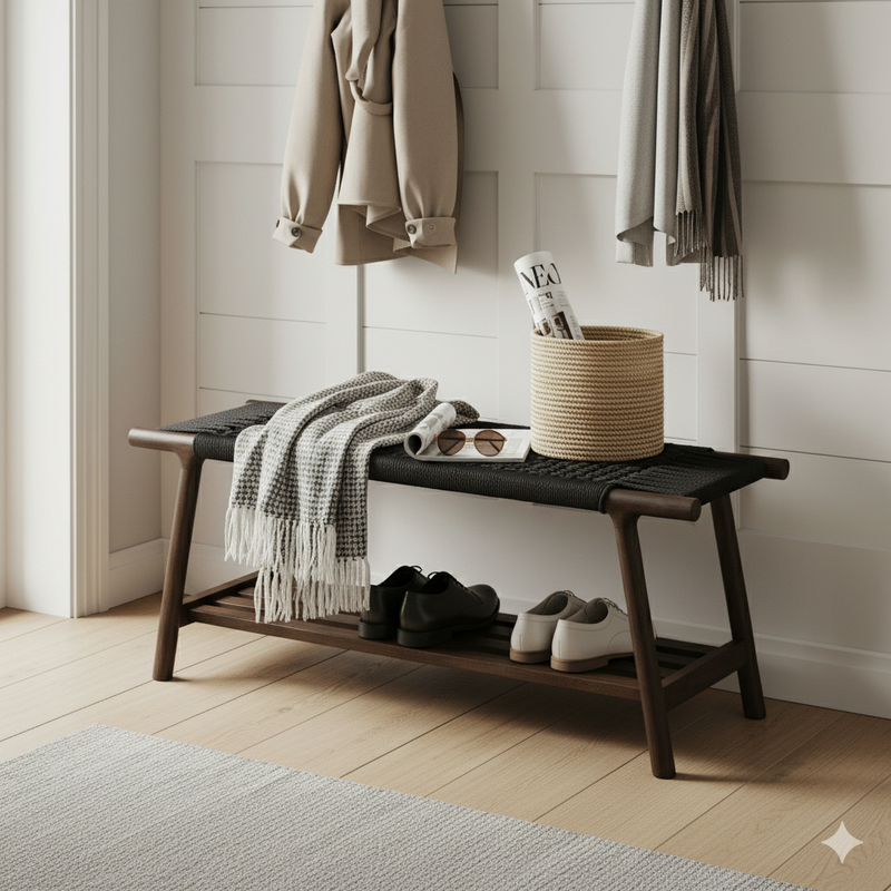 Sitzbank Kintaro Walnuss | Japandi-Design & Seilgeflecht