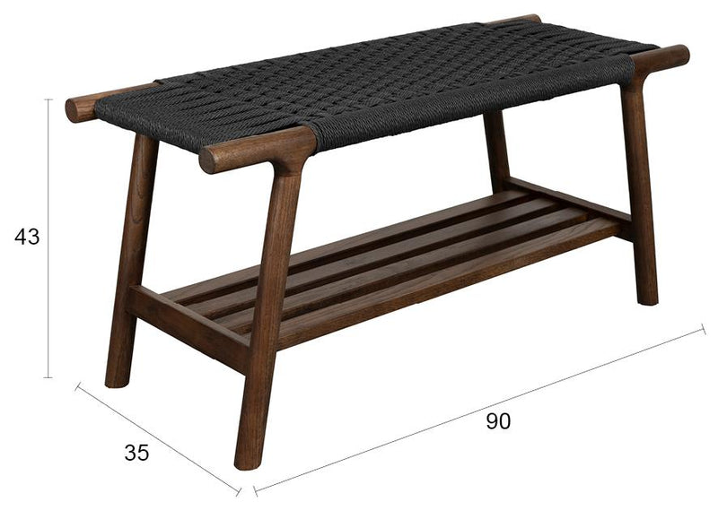 Sitzbank Kintaro Walnuss | Japandi-Design & Seilgeflecht