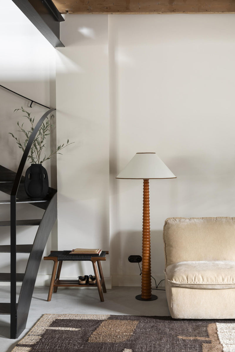Sitzbank Hocker Kintaro Walnuss | Japandi-Design & Seilgeflecht