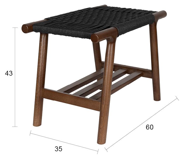 Sitzbank Hocker Kintaro Walnuss | Japandi-Design & Seilgeflecht