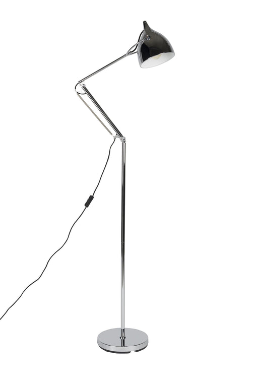 Zuiver Stehlampe Reader mit verchromtem Metallgestell und schwenkbarem schwarzem Lampenschirm, Gesamtansicht.