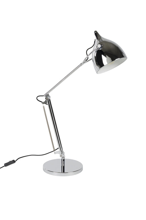 Zuiver Reader Schreibtischlampe in Chrom mit verstellbarem Gestell und glänzendem Schirmkopf.