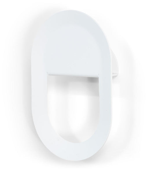 Design Garderobenhaken COUCOU mit ovalem Umriss und offener Aussparung in Weiß, Gesamtansicht.