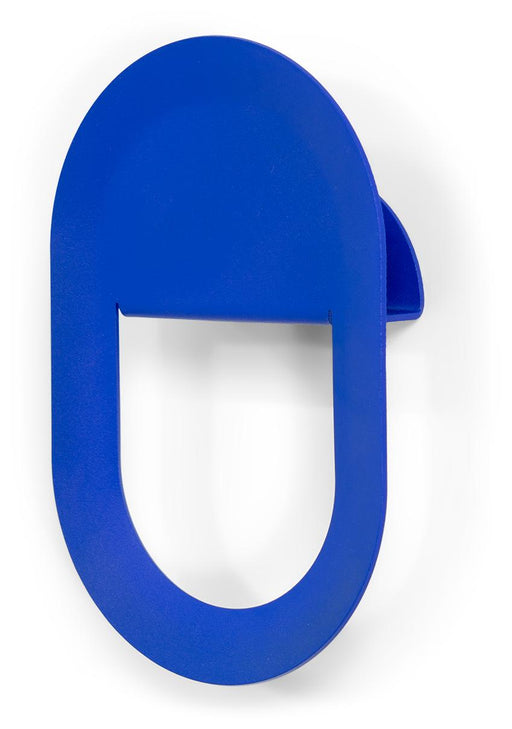Design Garderobenhaken COUCOU in Blau mit ovaler Form und geschwungener Oberseite, Gesamtansicht.