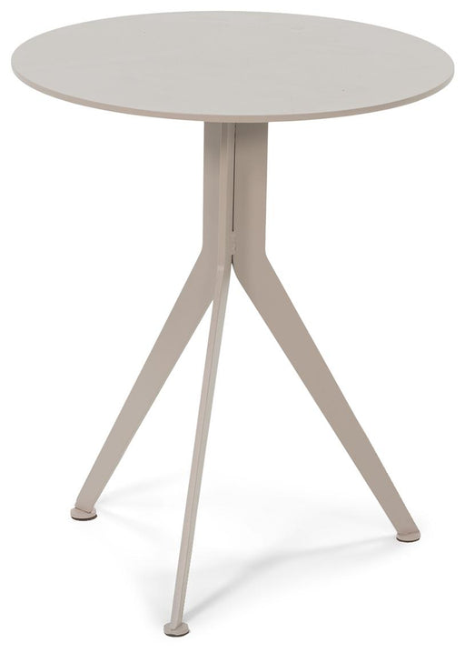 Spinder DALEY HIGH Beistelltisch rund mit runder Platte und dreibeinigem Stahlgestell in Gesamtansicht.