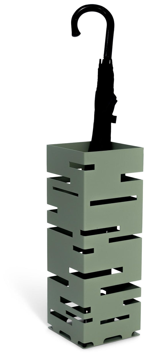 Spinder Moderner Stahl-Schirmständer im skandinavischen Stil mit grünem Metallgestell, Gesamtansicht.