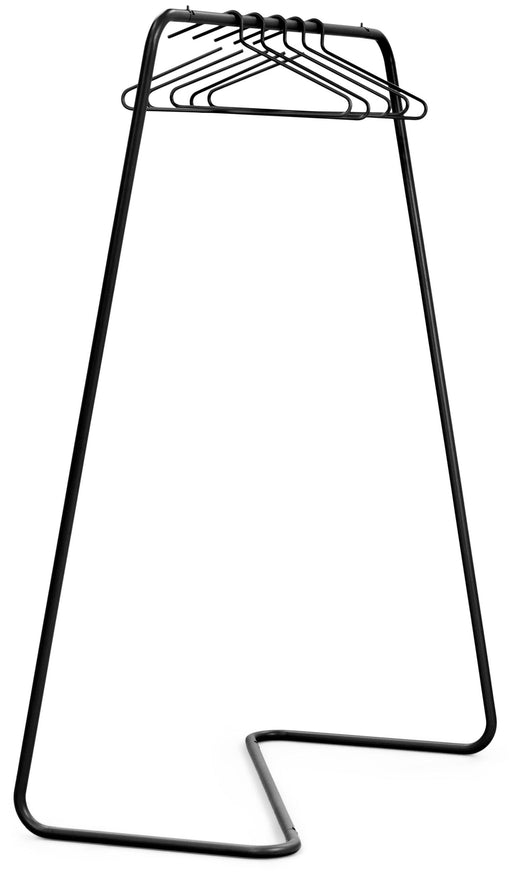 Spinder HANG-ON Kleiderständer in Stahl, Gesamtansicht mit schwarzem Rahmen und oberer Kleiderstange mit Bügeln.