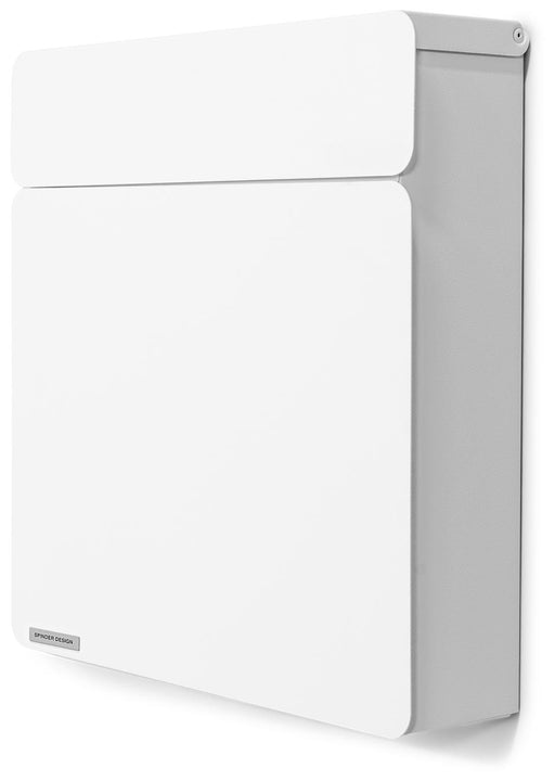 Briefkasten INBOX Stahl Mailbox in Weiß mit zwei horizontalen Fächern in Gesamtansicht von vorne.