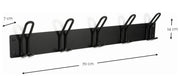 Schwarze Garderobenleiste mit fünf Haken, 70 cm breit, 14 cm hoch und 7 cm tief