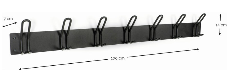 Wandgarderobe MILES 7 Hakenleiste Stahl-Look Spinder mit Maßen 100 cm breit, 14 cm hoch, 7 cm tief