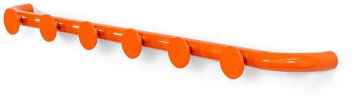 Hakenleiste RETRO 6 in Orange mit sechs runden Haken in Gesamtansicht von vorne.