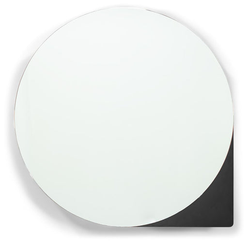 Spinder SONNET Spiegelschrank mit rundem Spiegelglas und schwarzem Stahlrahmen in Gesamtansicht.