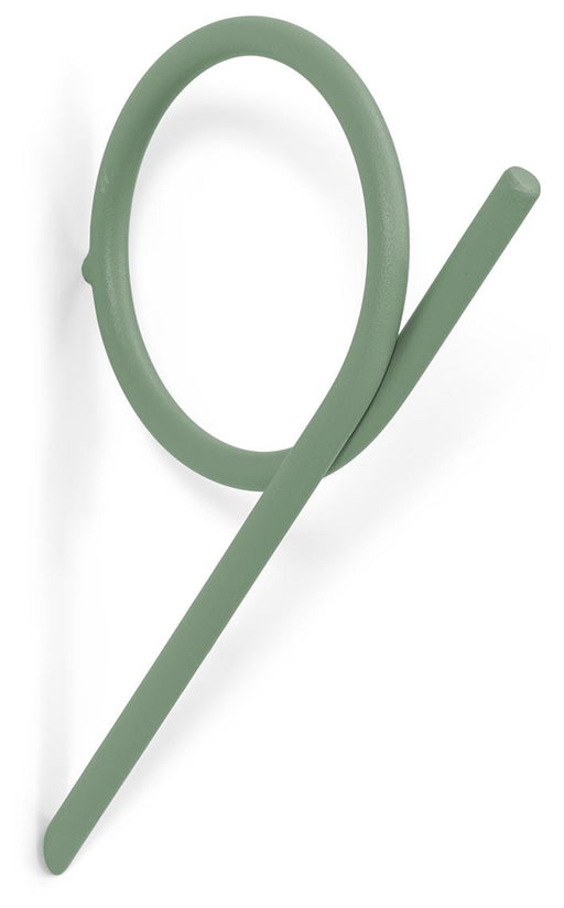 Spinder TUBA Small Wandhaken in Grün, Gesamtansicht mit ovaler Schlaufe und gerade verlaufendem Schaft.