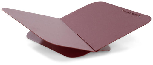Spinder ATALANTA Buchständer in Burgundy mit nach oben aufgestelltem Buch in Gesamtansicht.