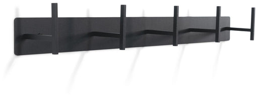 Spinder CHAPMAN 5 Stahl-Garderobe in Schwarz mit fünf Haken, Gesamtansicht von vorne.