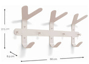Wandgarderobe mit drei Haken und drei oberen Stützen, Maße 37,5 cm hoch, 66 cm breit, 8,5 cm tief
