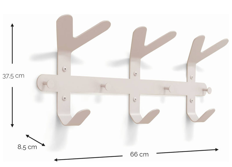 Wandgarderobe mit drei Haken und drei oberen Stützen, Maße 37,5 cm hoch, 66 cm breit, 8,5 cm tief