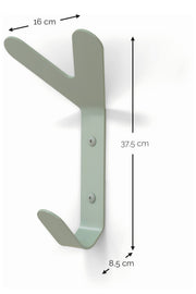 Grüner Wandhaken mit Maßen: 16 cm breit, 37,5 cm hoch, 8,5 cm tief