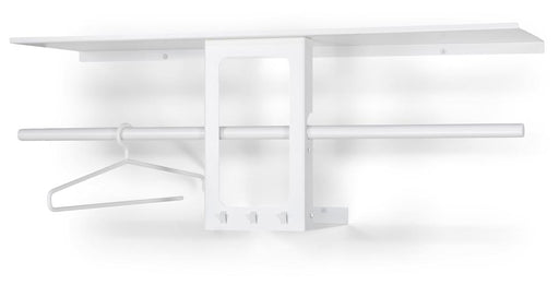 Spinder LUNO SMALL 100 Garderobe mit zwei Ablagen, Kleiderstange und Haken in Gesamtansicht von vorne.
