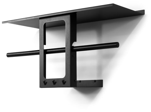 Spinder LUNO SMALL 70 Garderobe in Schwarz mit Ablage, Stange und Haken in moderner Stahlkonstruktion, Gesamtansicht.