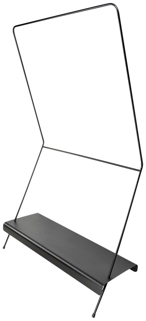 Spinder NOX Garderobe mit schwarzer Metallrahmenkonstruktion und dunkler Ablage in Seitenansicht.