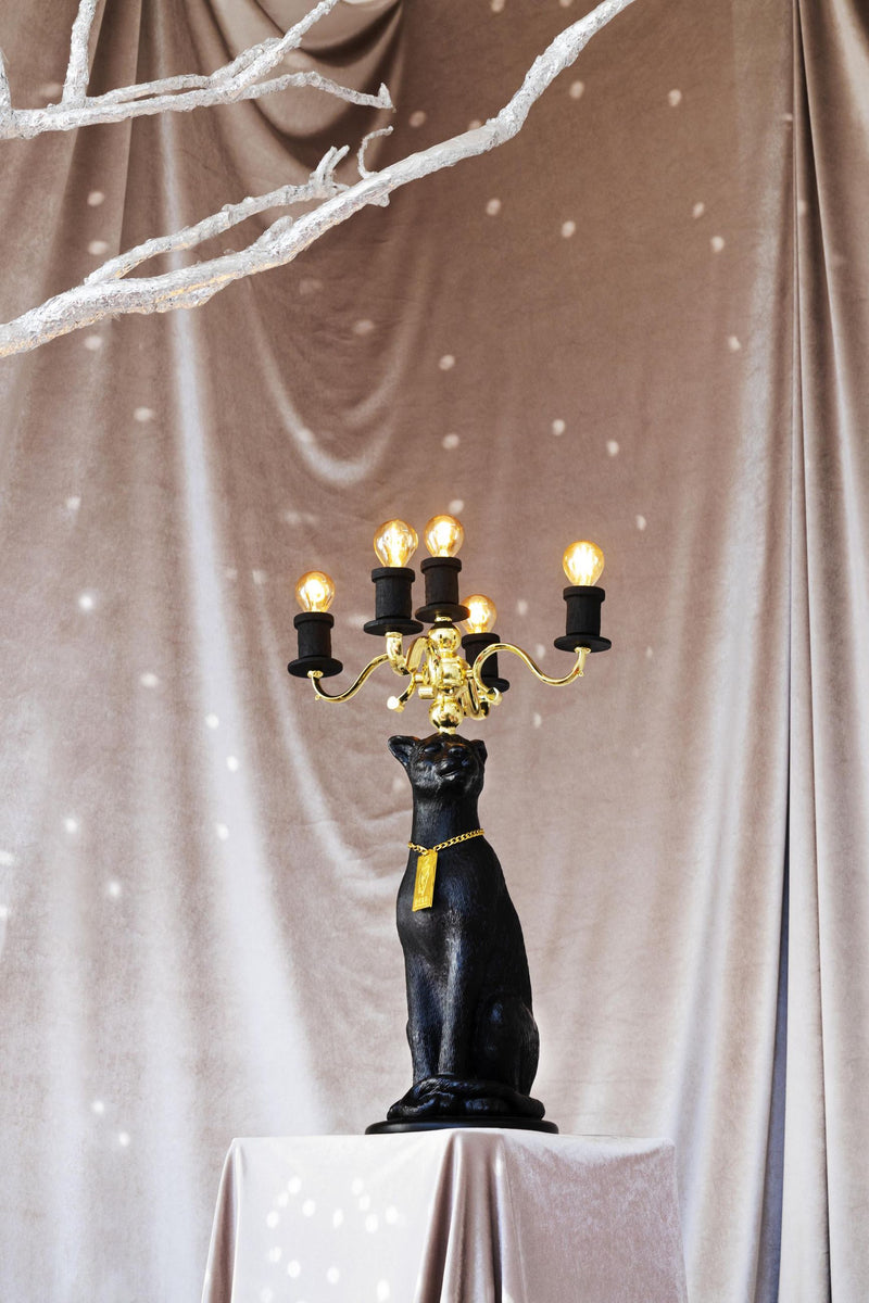 Bold Monkey Stehlampe Gekrönter Panther | Schwarz & Gold