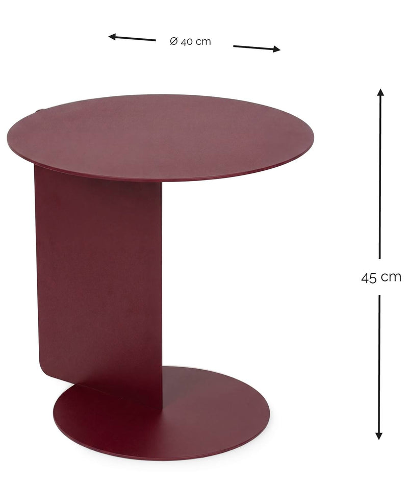 Runder Beistelltisch aus Metall in Rot mit Maßen 40 cm Durchmesser und 45 cm Höhe